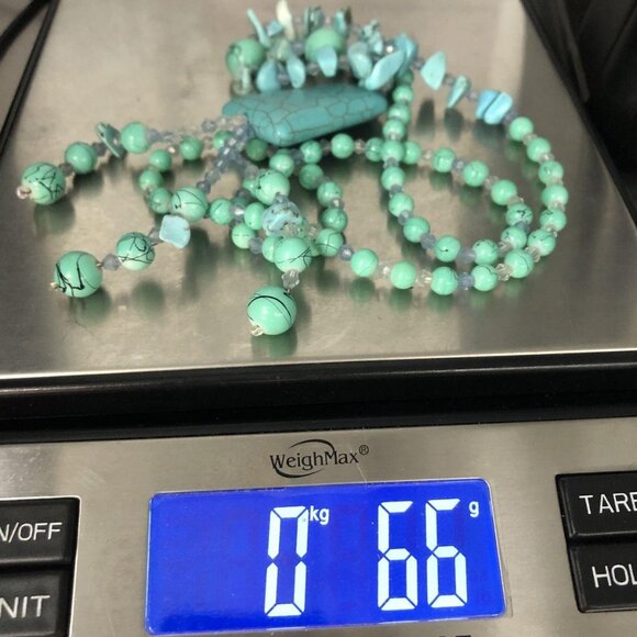 Turquoise Double Strand Chunky Necklace 66 Grams Pendant Dangle 18 Inches Hawaii - Picture 4 of 11